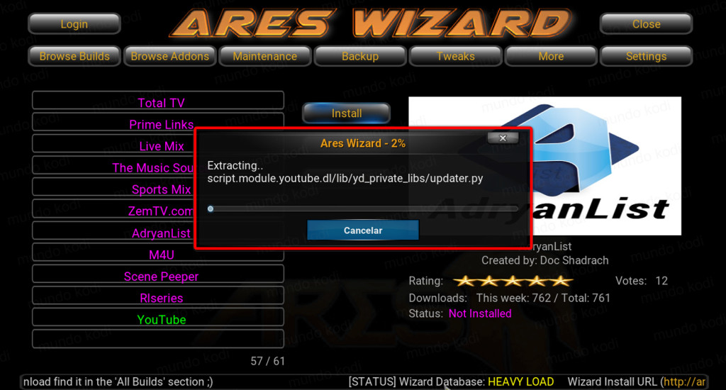 AdryanList con Ares Wizard. 3 instalacion