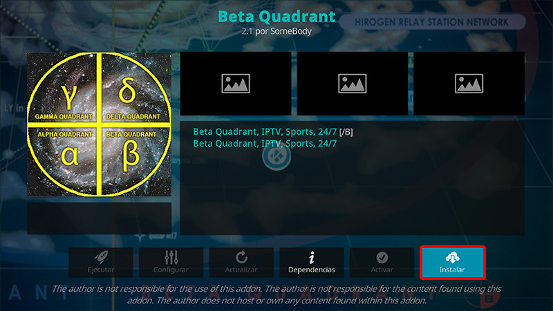 Addon Beta Quadrant en Kodi
