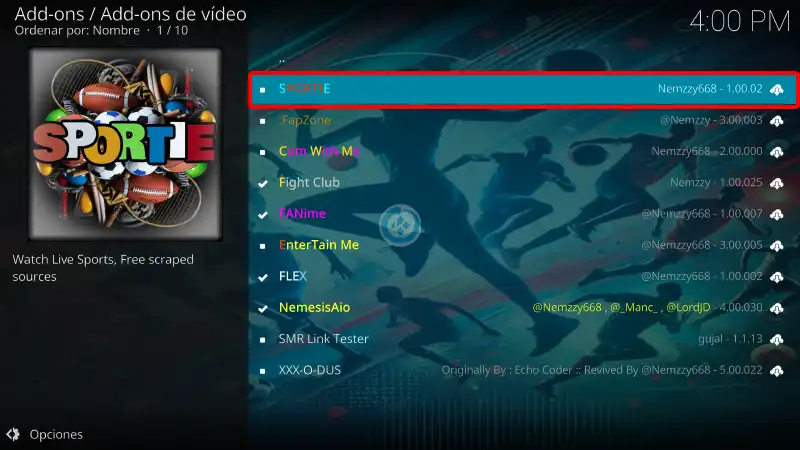 addon sportie en kodi