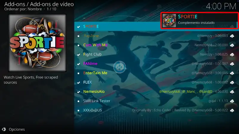 addon sportie en kodi