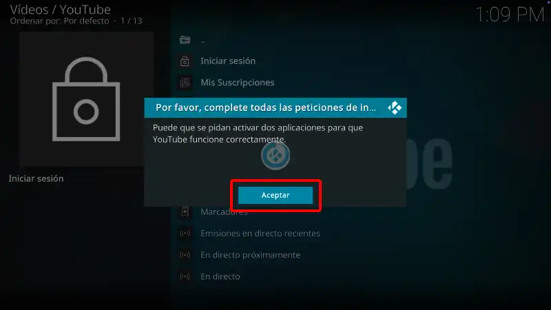 Iniciar Sesión en el Addon Youtube en Kodi