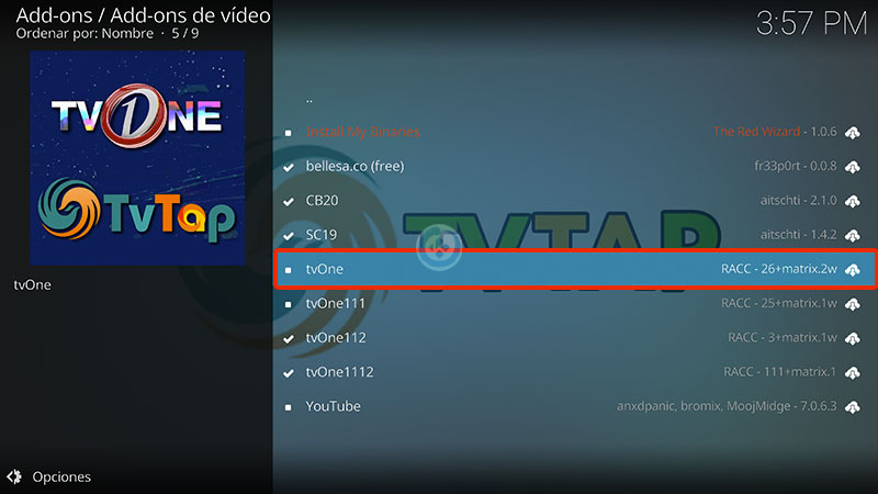 addon TvOne tvtap en kodi