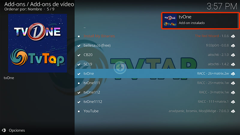 addon TvOne tvtap en kodi