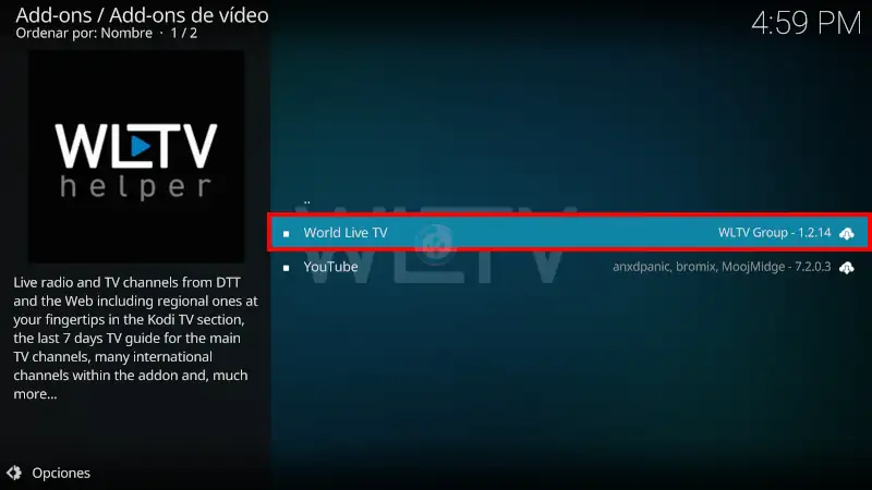 world live tv en kodi