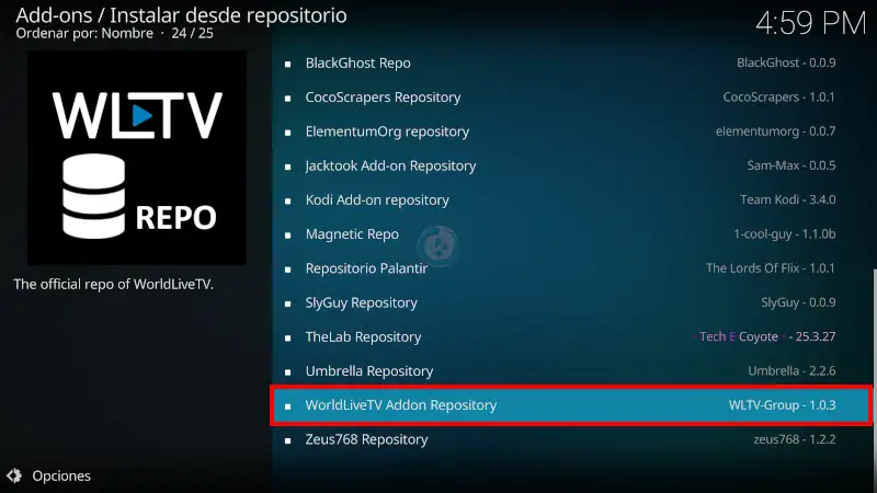 world live tv en kodi