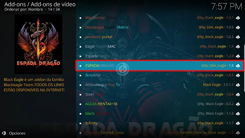 addon espada dragao en kodi