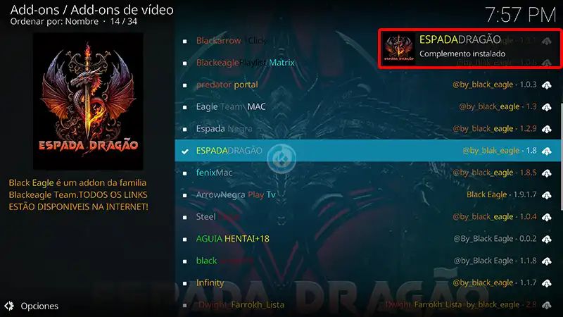 addon espada dragao en kodi