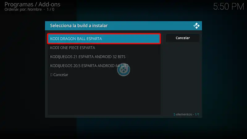 build estuary esparta en kodi