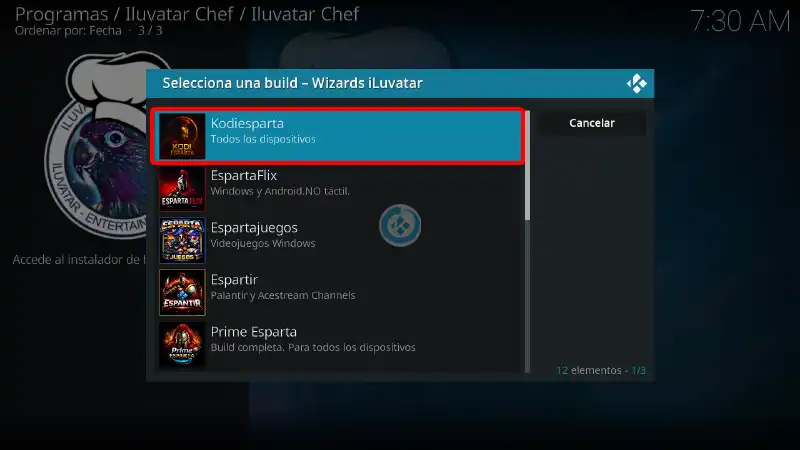 build estuary esparta en kodi