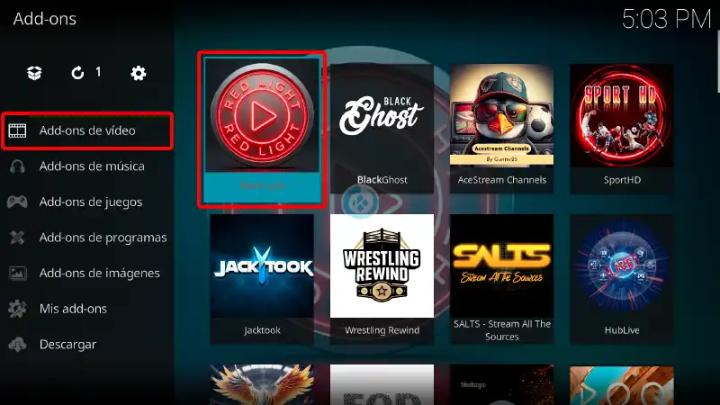 addon red light en Kodi