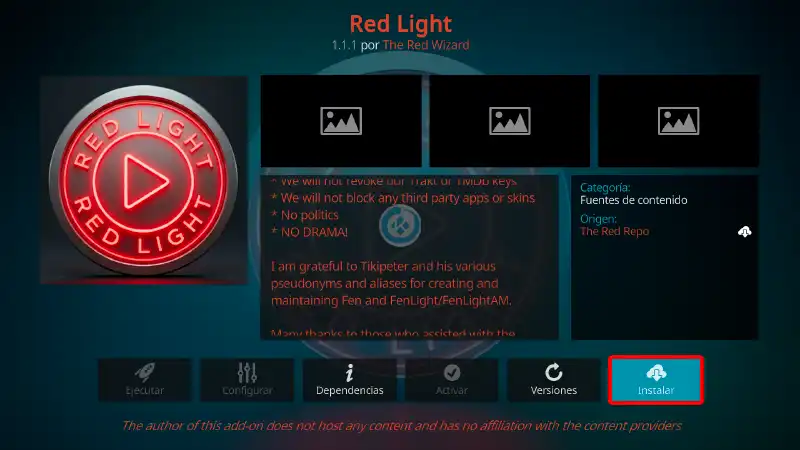 addon red light en Kodi
