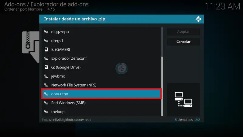 addon OnTV en Kodi