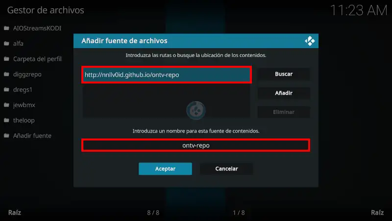 addon OnTV en Kodi