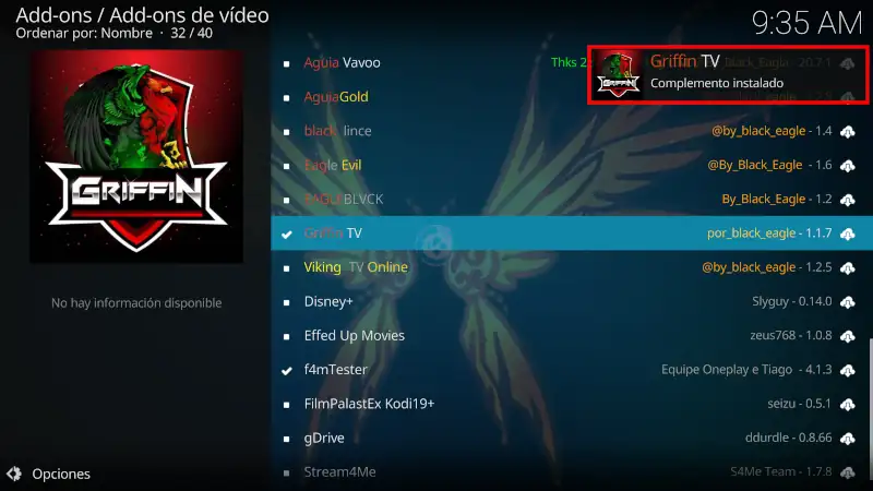 addon Griffin TV en Kodi