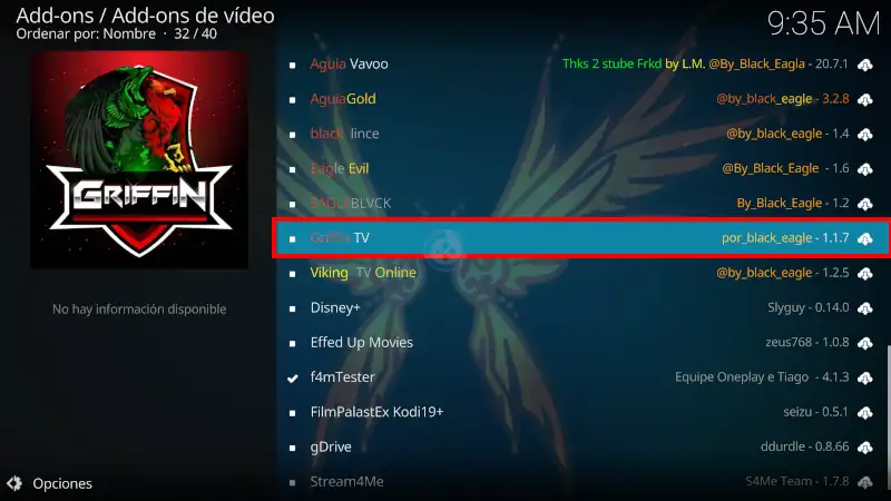 addon Griffin TV en Kodi