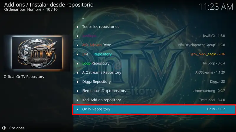 addon OnTV en Kodi