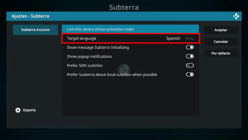 Subterra en Kodi