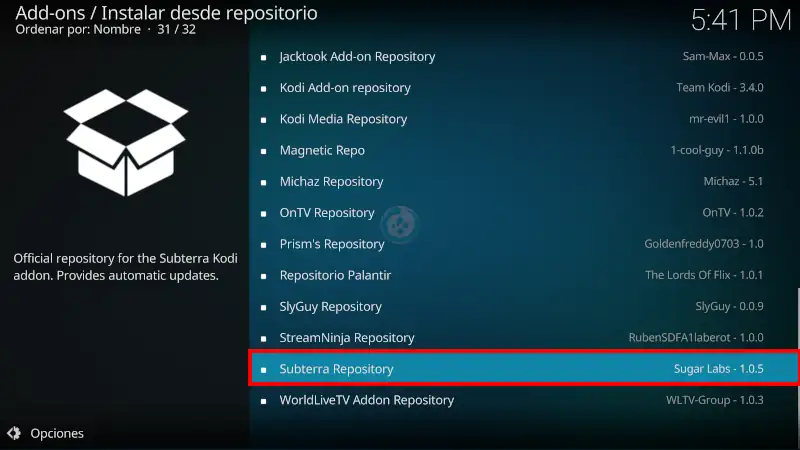 Subterra en Kodi