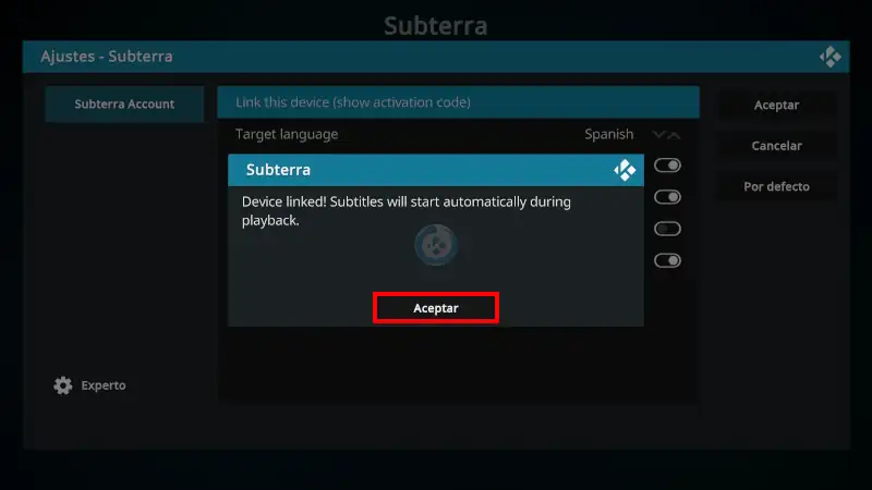 Subterra en Kodi