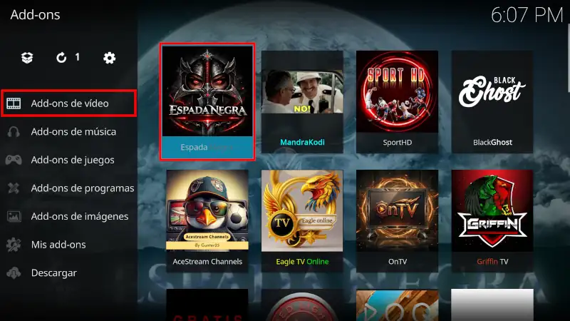 addon Espada Negra en Kodi
