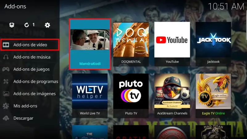addon MandraKodi en Kodi