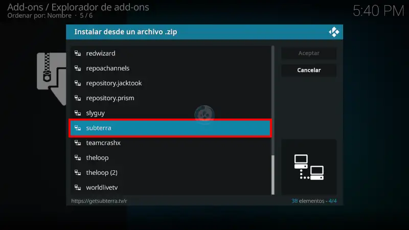 Subterra en Kodi