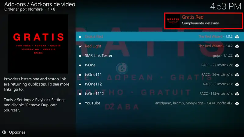 addon Gratis Red en Kodi