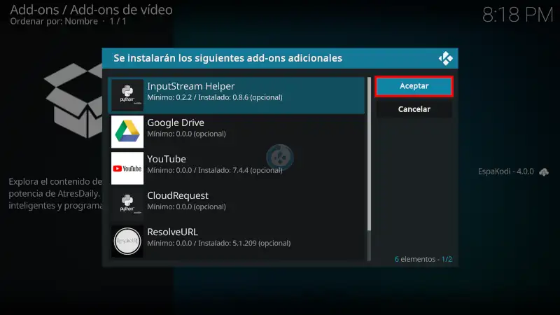 addon AtresDaily en Kodi