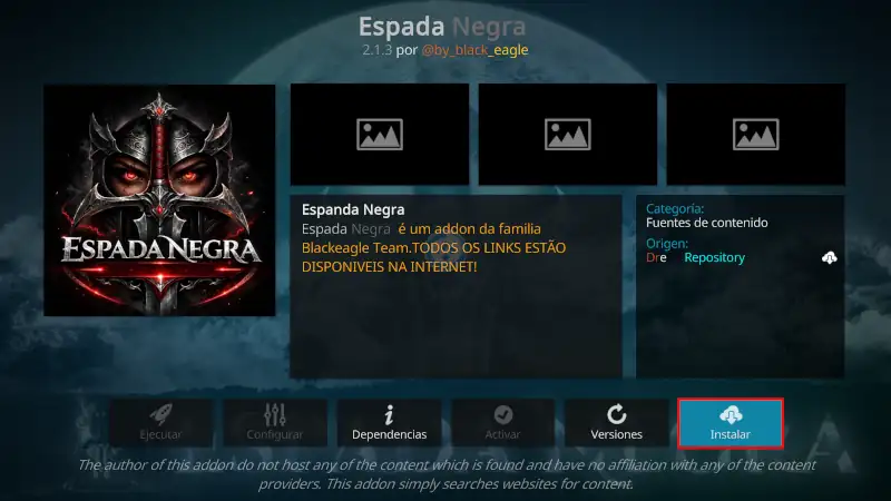 addon Espada Negra en Kodi