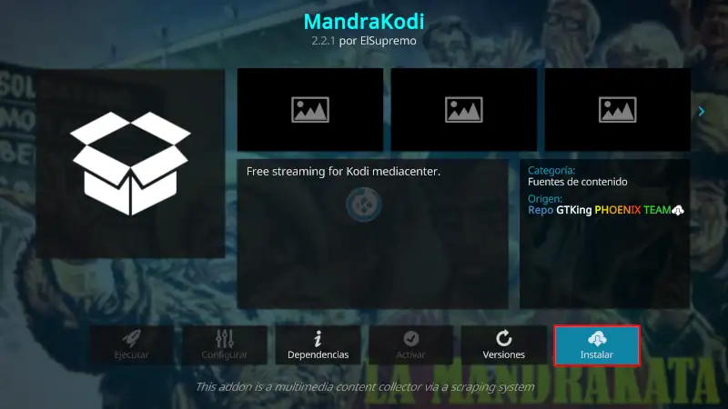 addon MandraKodi en Kodi