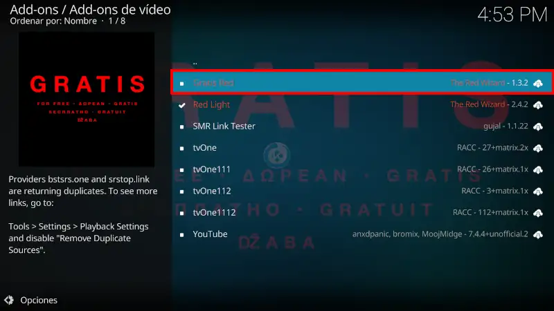 addon Gratis Red en Kodi