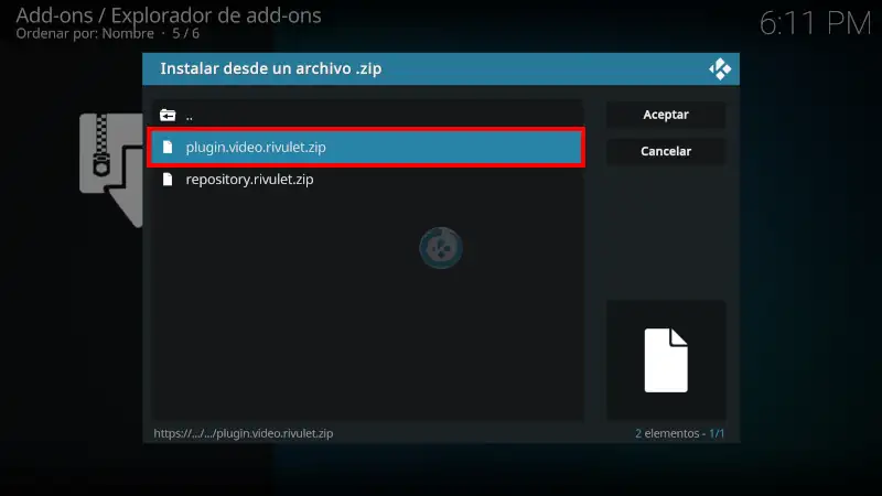 addon Rivulet en Kodi
