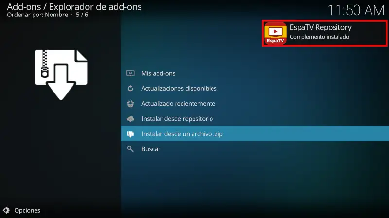 addon EspaTV en Kodi