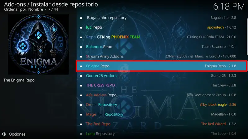 addon COSMOS en Kodi