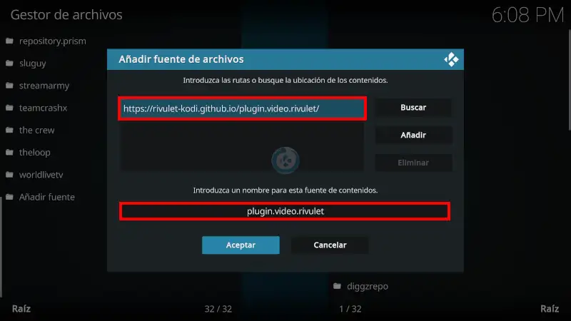 addon Rivulet en Kodi