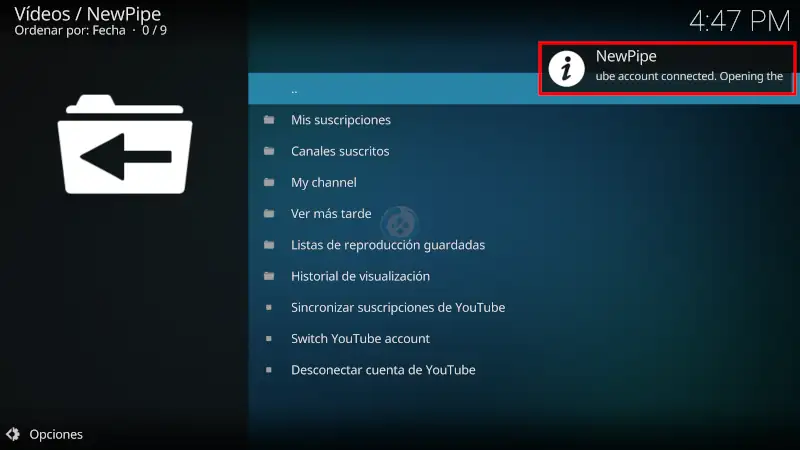 addon NewPipe en Kodi