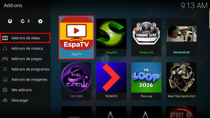 addon EspaTV en Kodi
