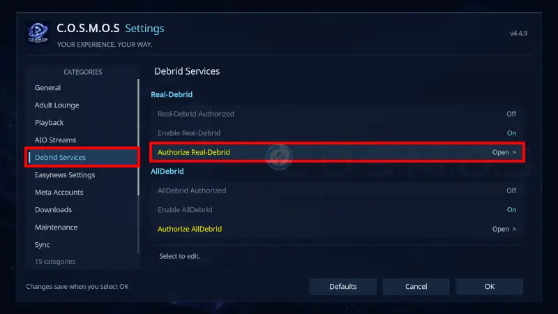 addon COSMOS en Kodi