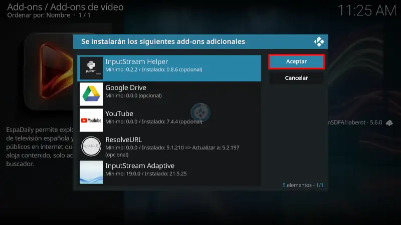 addon EspaDaily en Kodi