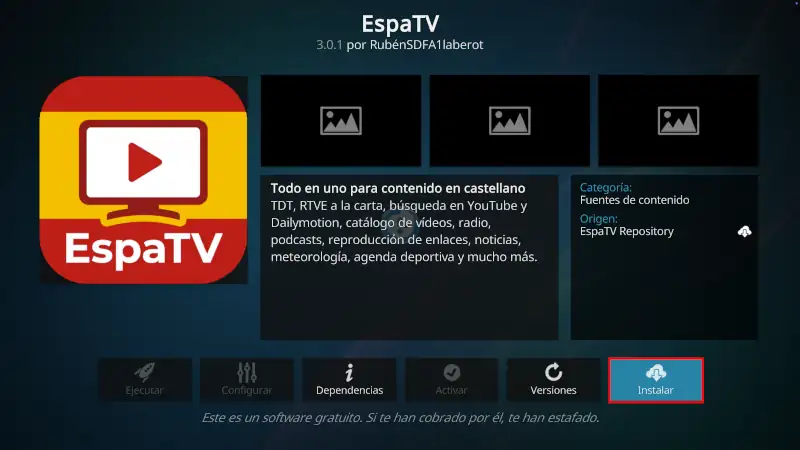 addon EspaTV en Kodi