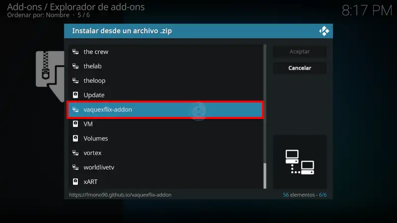 addon Vaquexflix en Kodi