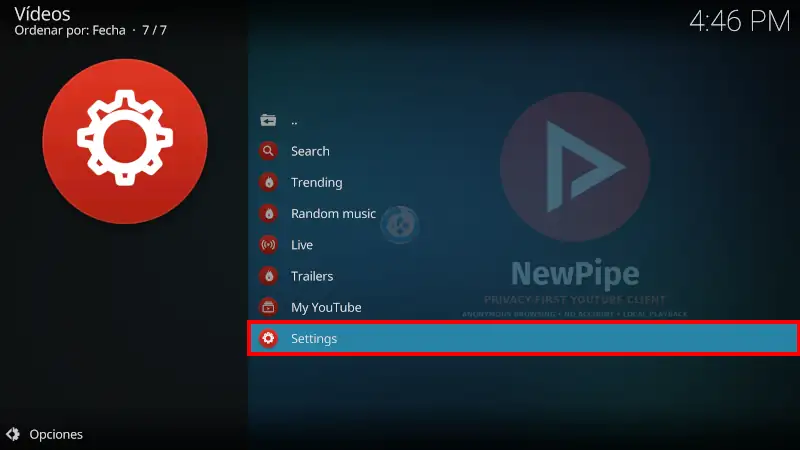 addon NewPipe en Kodi