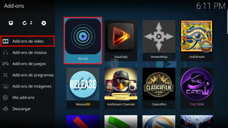 addon Rivulet en Kodi