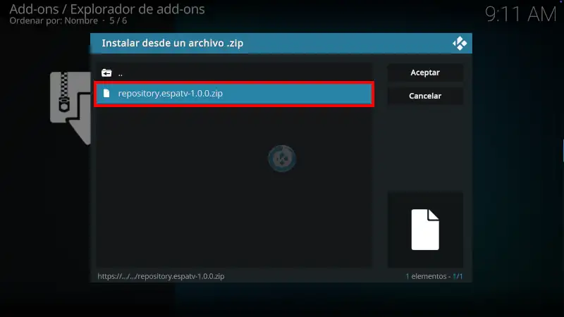 addon EspaTV en Kodi